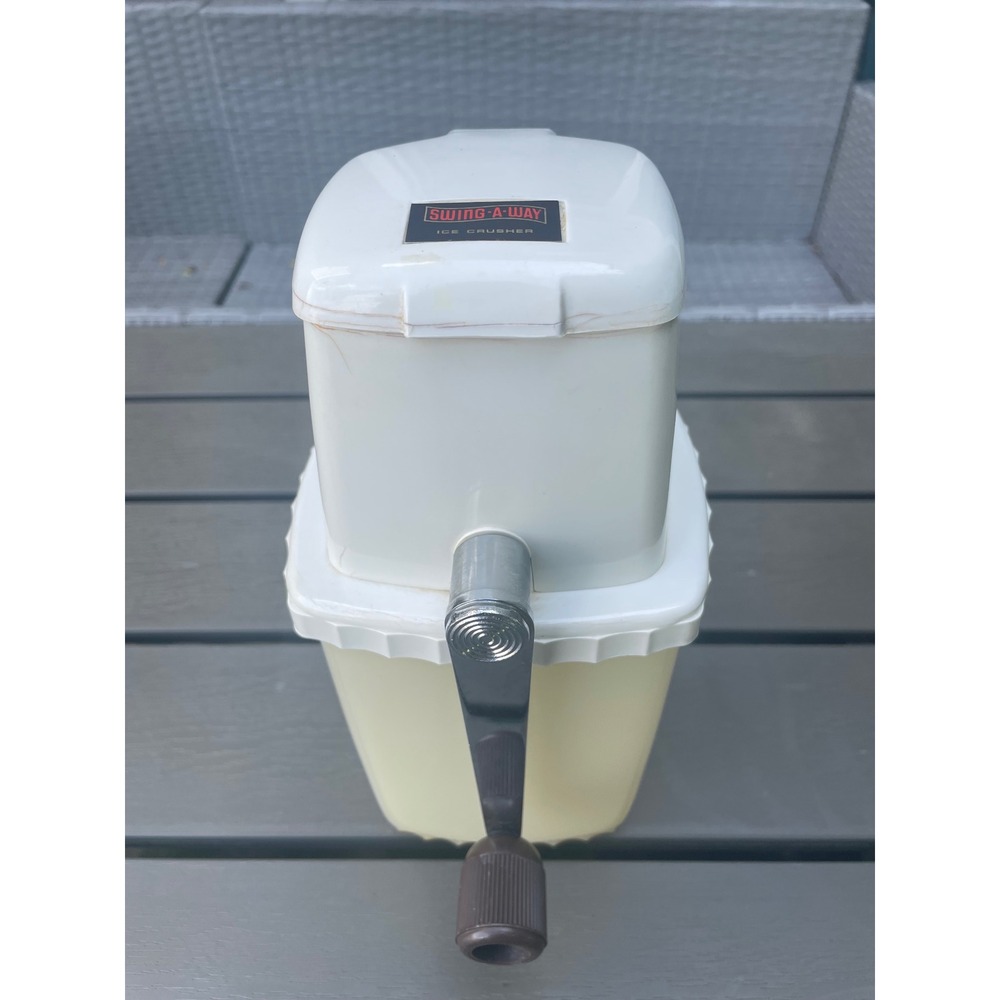 Vintage Manual Ice Crusher Hand Crank Retro Kitchen Tool Cream Brown Plastic